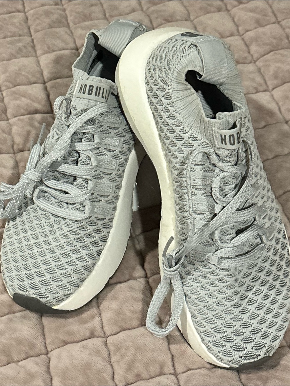 NOBULL Light Gray Knit Athletic Sneakers with White Sole